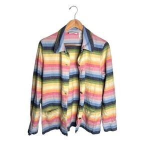 Alfred Dunner Striped Jacket Pastel Size 14 Linen Cotton Button Up Rainbow